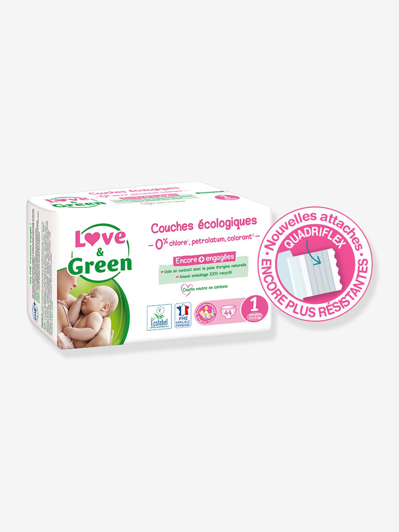Couches hypoallergéniques T1 x 44 LOVE & GREEN blanc