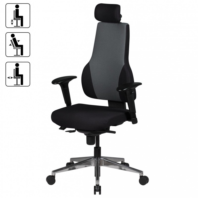 Amstyle Chefsessel Qentin schwarz/grau Stoffbezug Drehstuhl mit Kopfstütze