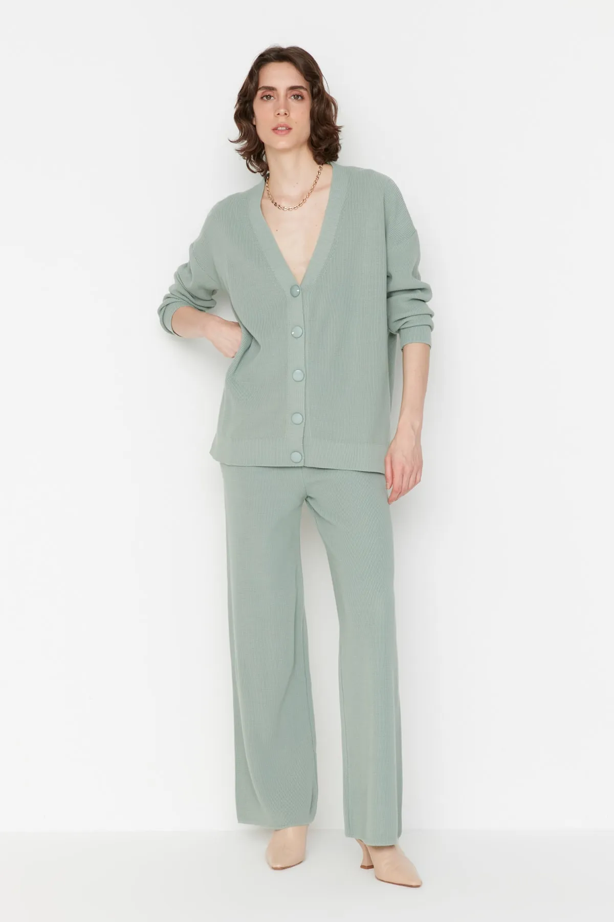 Trendyol Collection  Mintfarbenes Super-Oversize-Strickoberteil und -Unterteil-Set TWOAW23AU00001