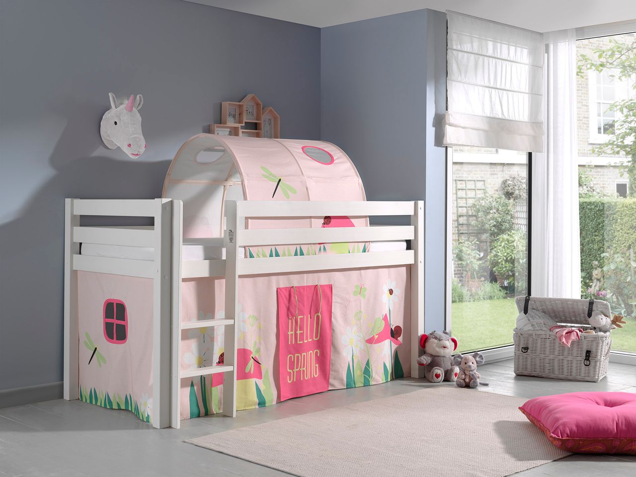 VIPACK Spielbett Pino mit Textilset Vorhang und Tunnel 