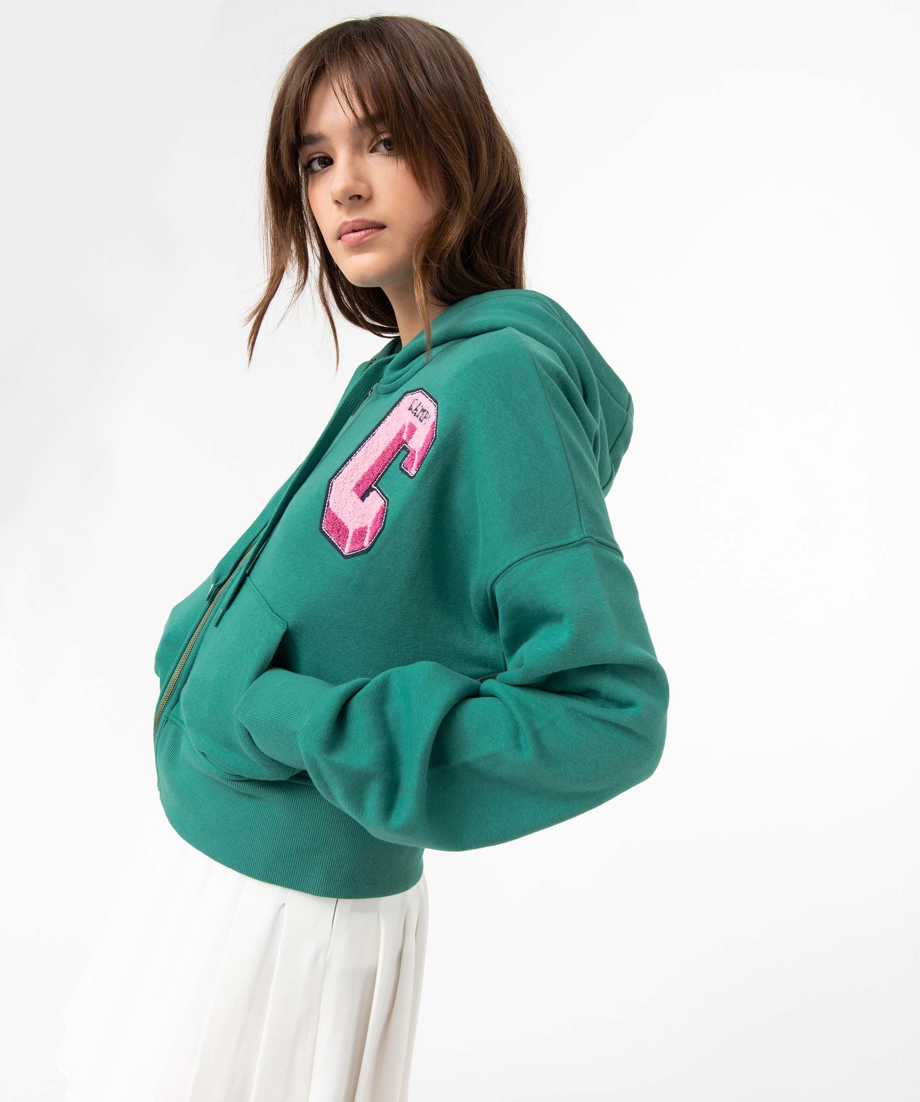 Sweat femme zippé coupe ample et courte - Camps United vert | GEMO