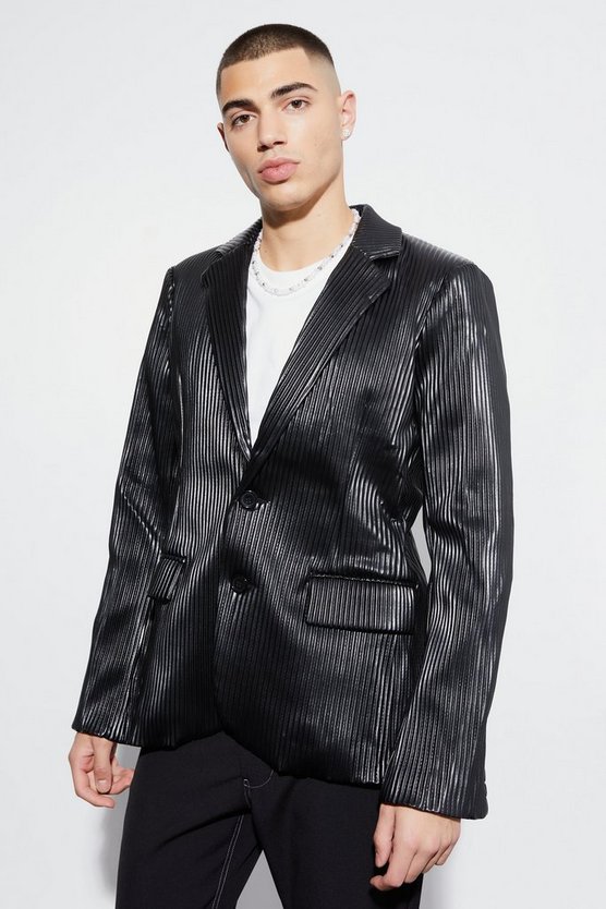 Slim-Fit PU-Anzugjacke