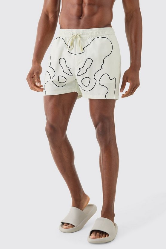Kurze Badehose mit Skelett-Print