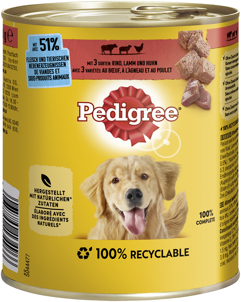 Pedigree Hundenassfutter Pedigree Classic 12x800g 3 Sorten Rind, Lamm & Huhn