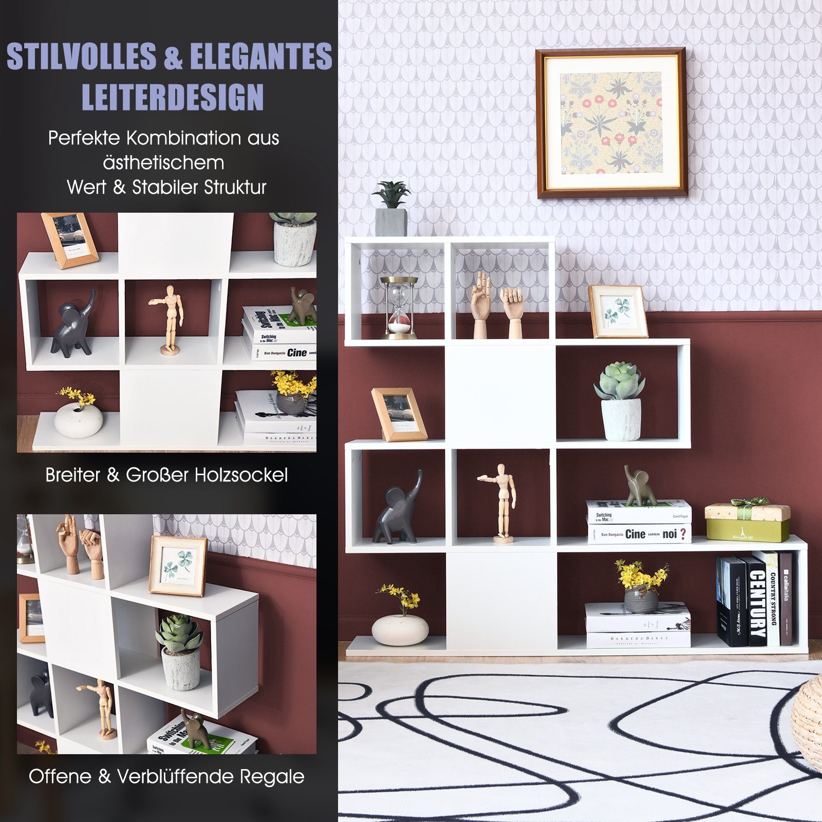 COSTWAY Bücherregal, 5-stöckiges Raumteiler Regal, freistehendes Standregal