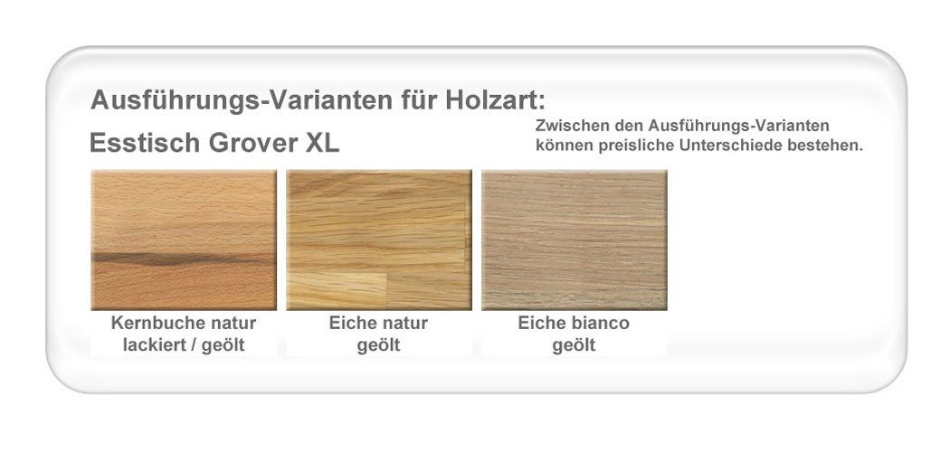 expendio Eckbankgruppe Grover XL, (komplette Tischgruppe, Spar-Set, 4-tlg), Tisch Kernbuche + Eckbank + Bank Calla + Stuhl Cordia Loco shark skim