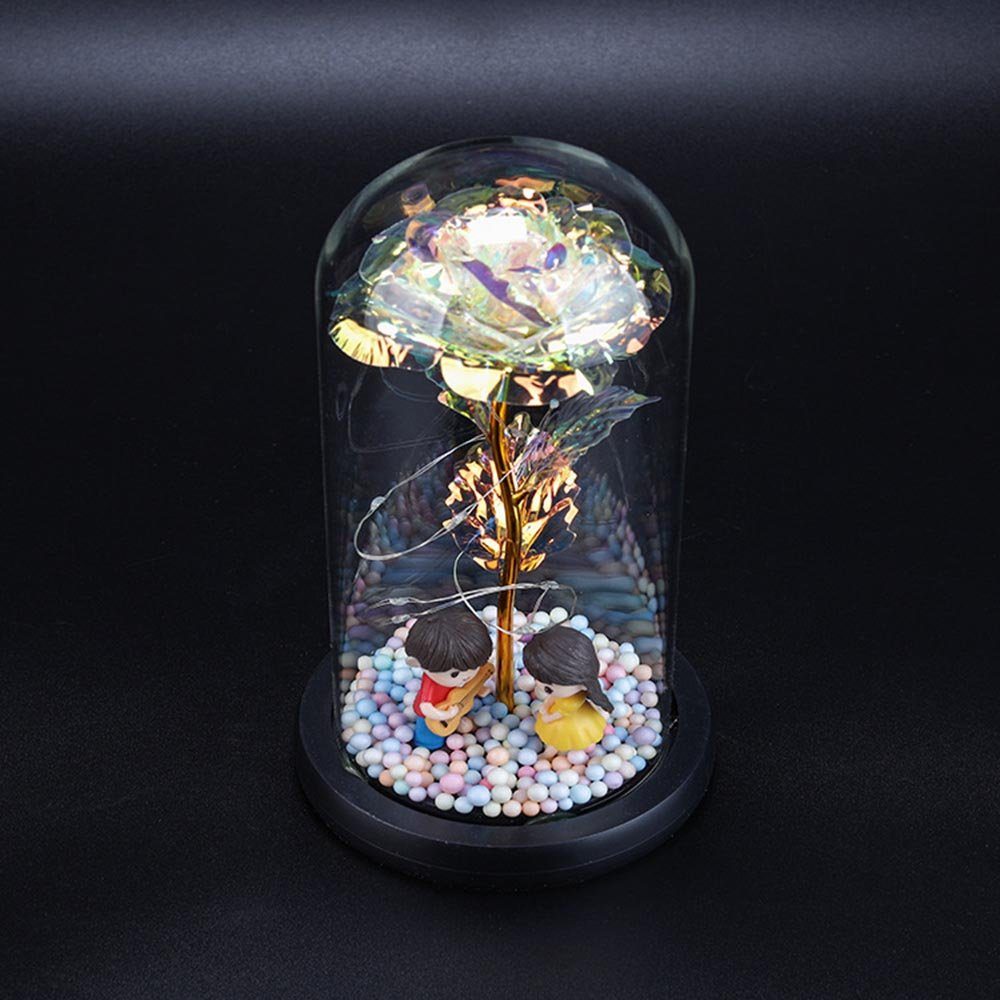 Kunstblume Rose im Glaskuppel Konservierte,Hochzeit Valentinstag Geschenk Deko, Rosnek, Höhe 22 cm, Schöne Blume in Glas,LED Dekolicht