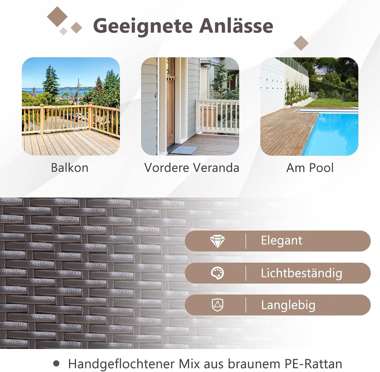 Costway 3TLG. Gartenmöbel-Set aus PE-Rattan