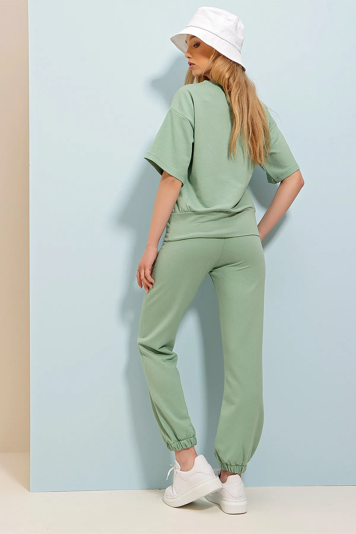 Trend Alaçatı Stili  Mintgrünes Trainingsanzug-Set mit Aufdruck für Damen ALC-X5889