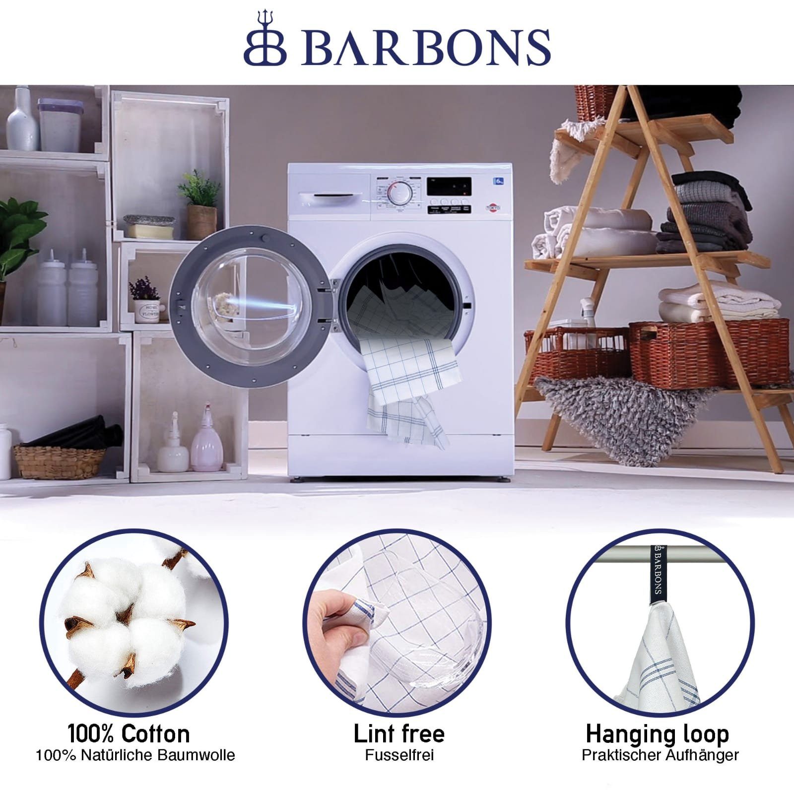 BARBONS Geschirrtuch Geschirrtücher, Allzweck Tücher, Trockentuch, (10 er, 10-tlg), Premium Qualität, 100% Baumwolle, Blau