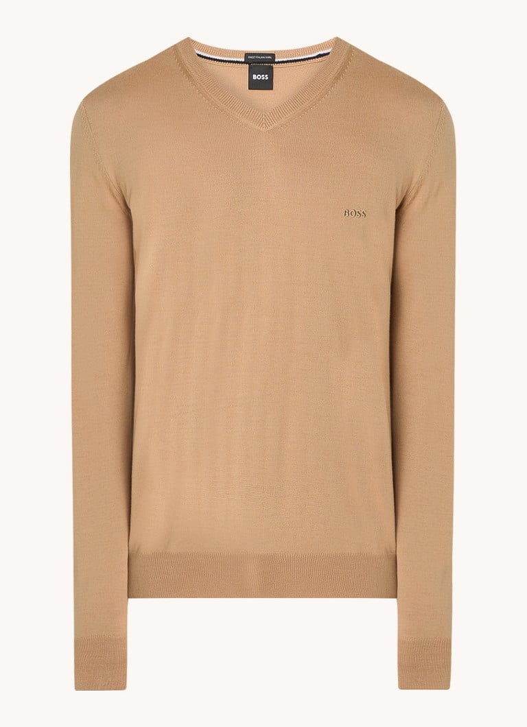 Pulover HUGO BOSS Baram din tricot fin cu decolteu în V din lână virgină