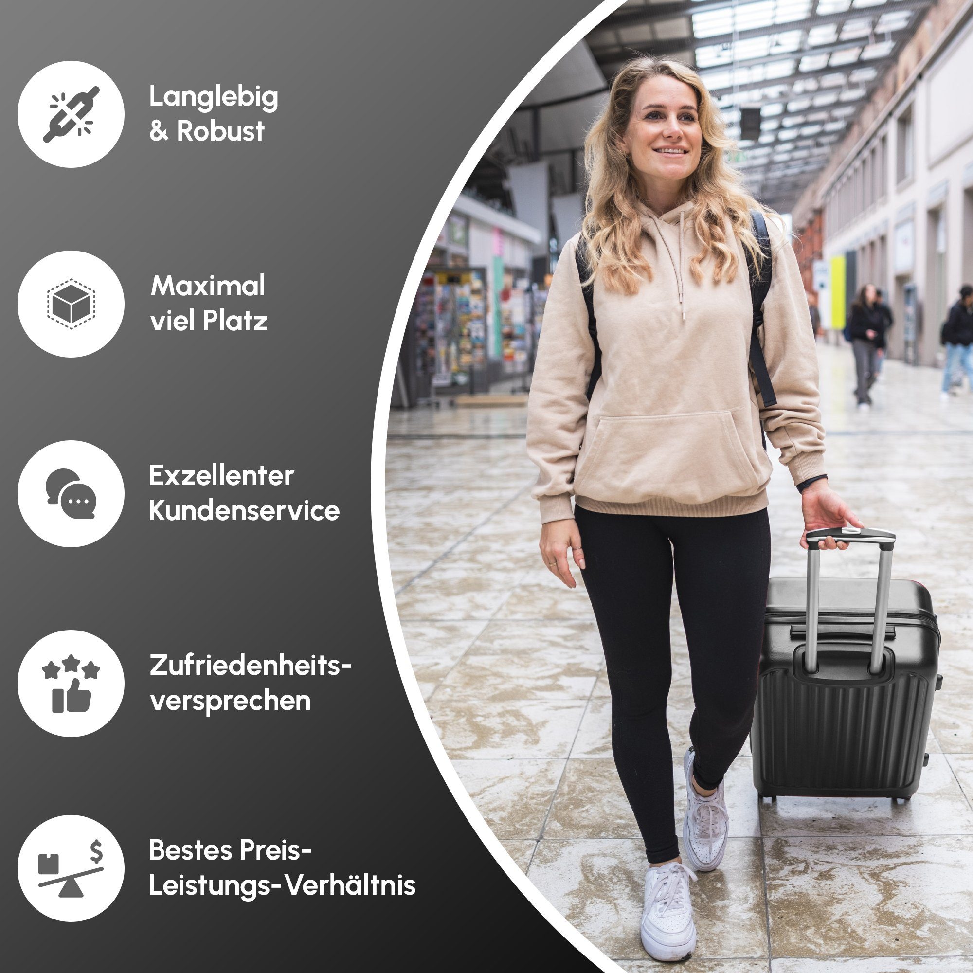 Easy Move Hartschalen-Trolley Ace 026, Reisekoffer mit 4 Rollen, 360° Rollen, 3 tlg. Set M-L-XL