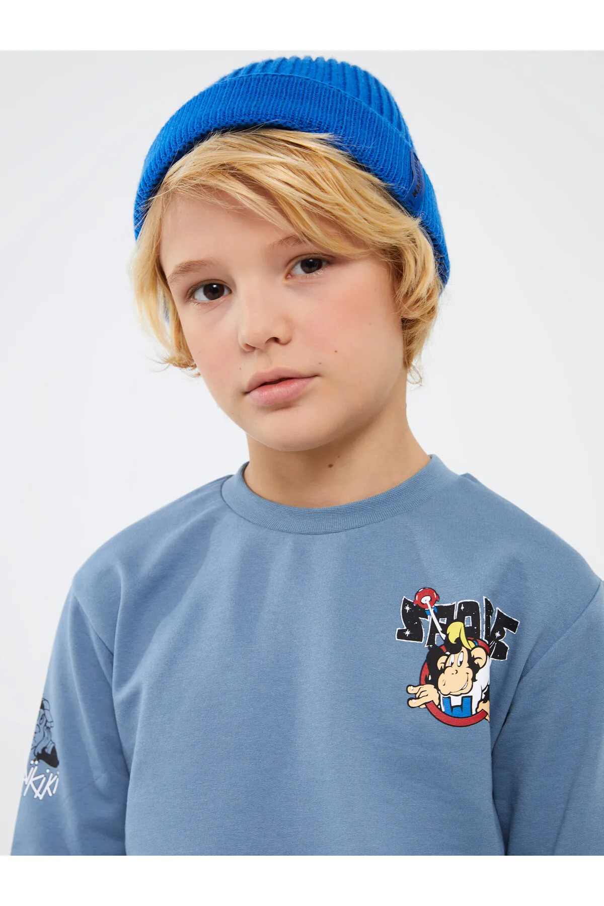 LC Waikiki  Langärmliges Jungen-Sweatshirt mit Nostalgie-Affen-Print und Rundhalsausschnitt