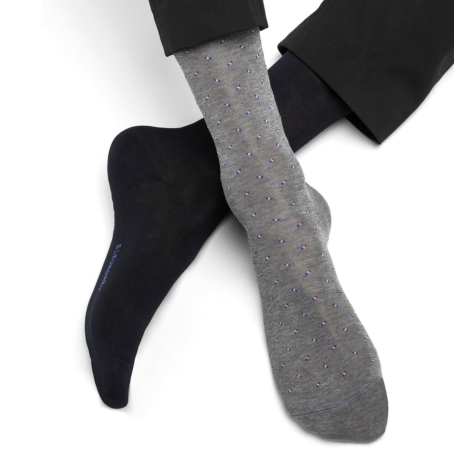 2 paires de chaussettes BLEUFORET grises à motifs et marine Pointure 43-46