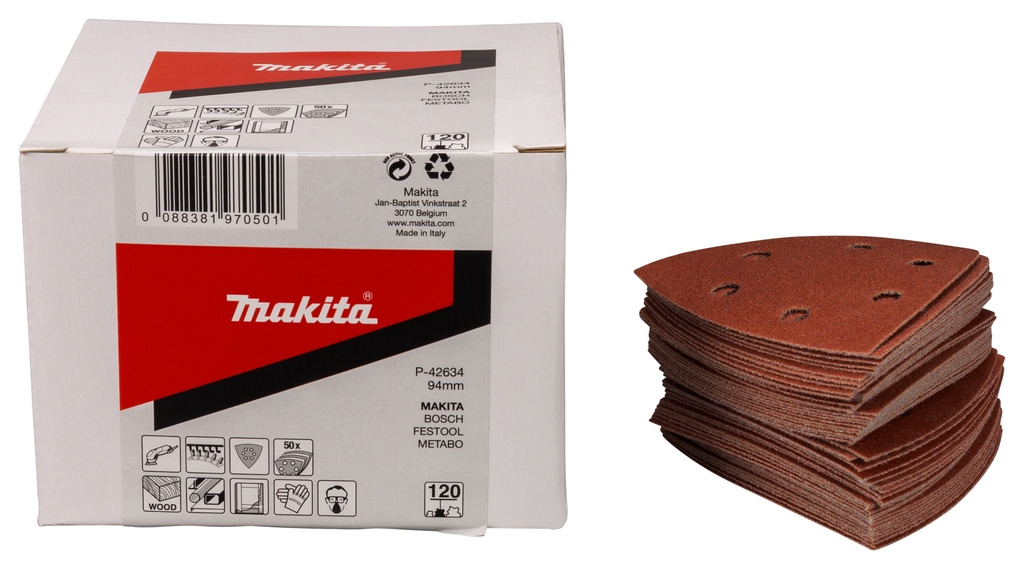 Makita Accessories P-42634 Φύλλο λείανσης 3-K 94 K120 Κόκκινο Velcro 50 τεμάχια