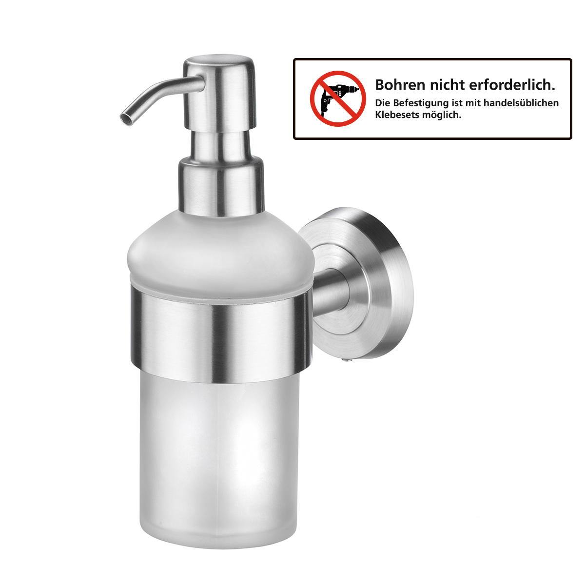 Weles AMARE Seifenspender aus Milchglas mit Wandhalterung, Silber