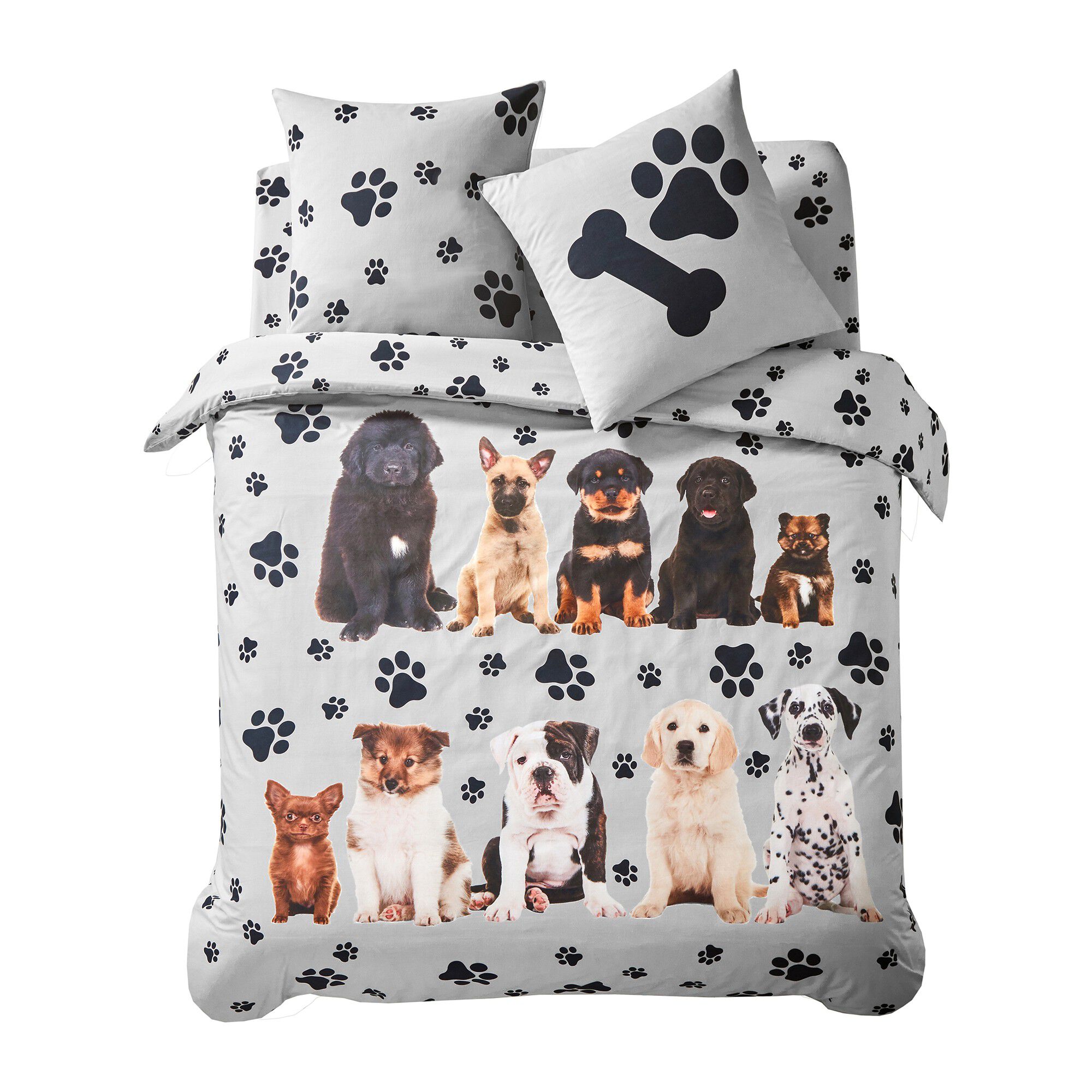 Linge de lit Fidèles en coton imprimé chiots