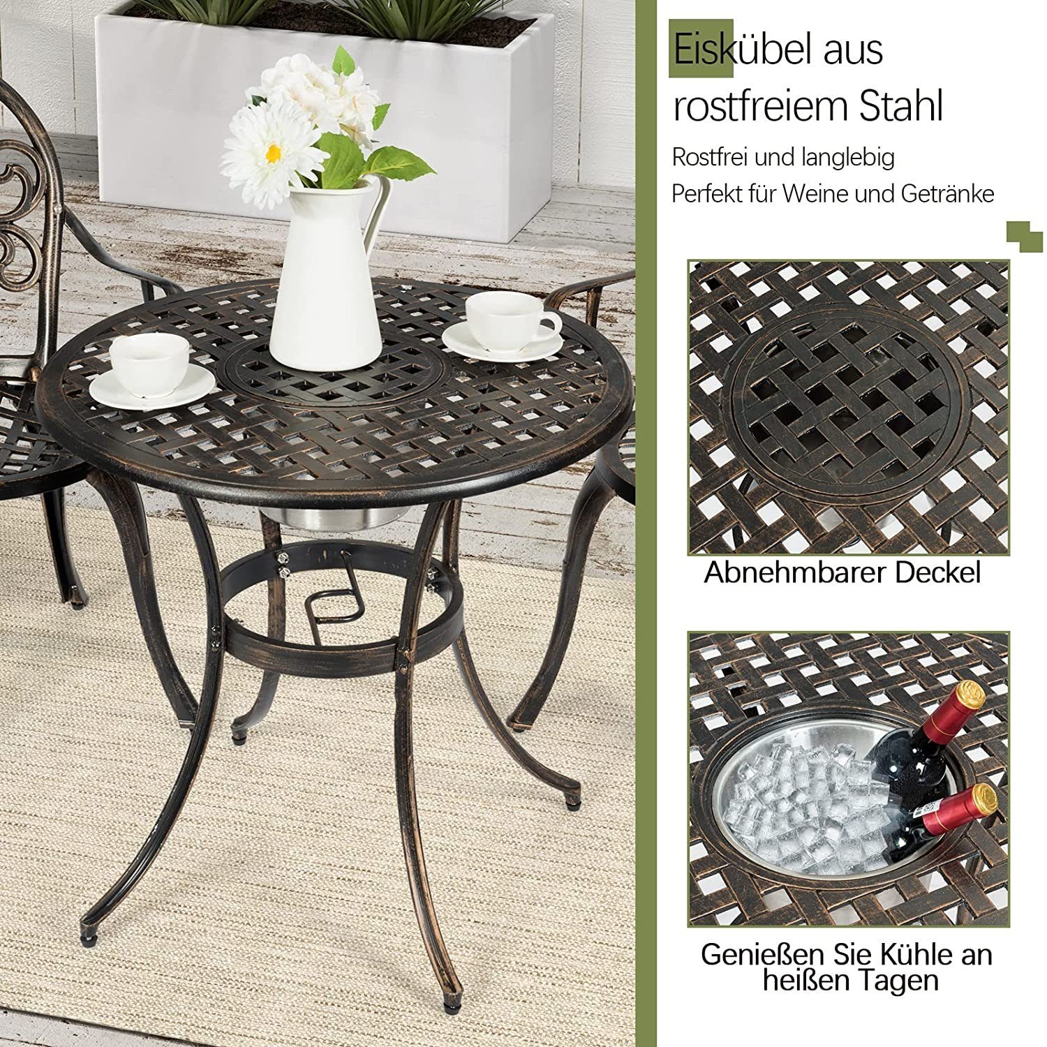 KOMFOTTEU Bistrostuhl 3 TLG. Bistro Set, aus Aluminiumguss