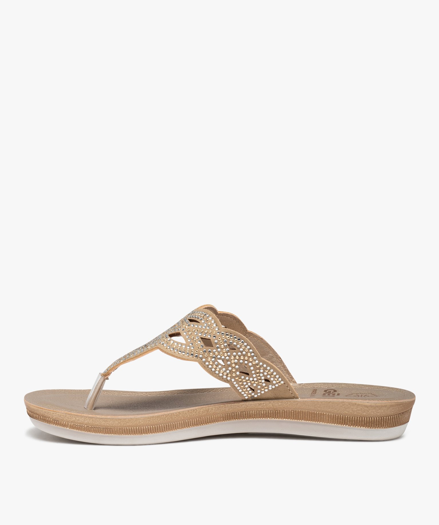 Sandales femme à entre-doigts ajouré couvert de strass or | GEMO