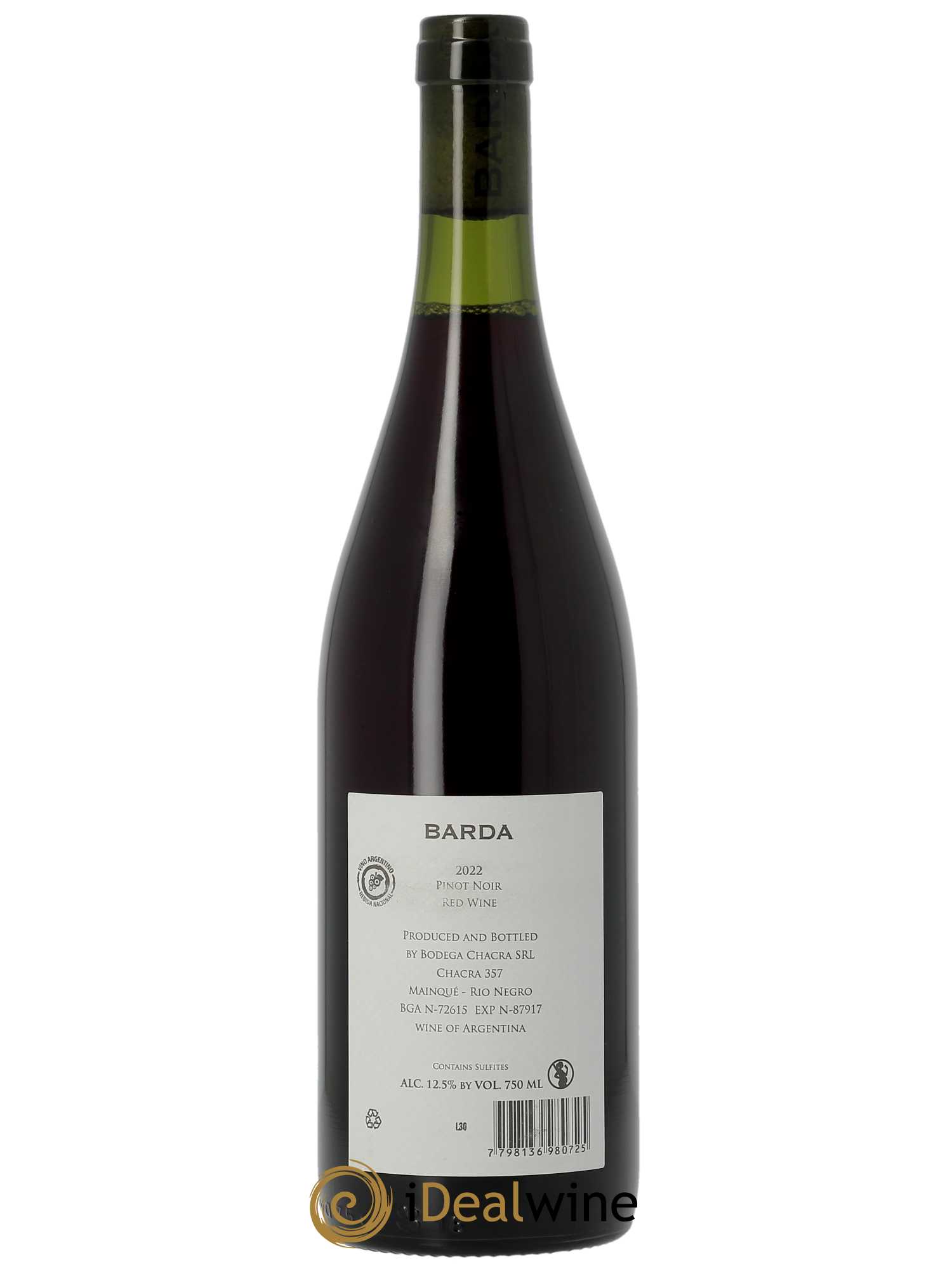 Patagonie Bodega Chacra Barda Pinot Noir  2022 - Lot de 1 Bouteille