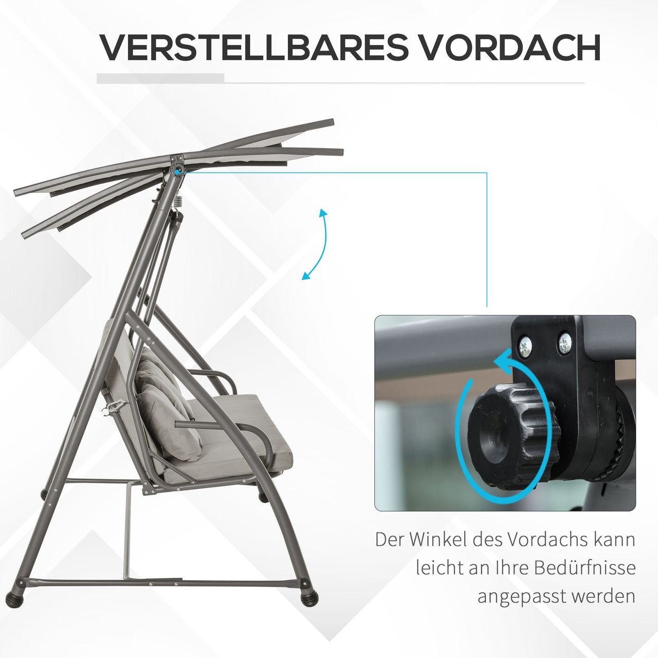 Outsunny 3-Sitzer Hollywoodschaukel 2-in-1 Gartenliege mit Sonnendach Stahl