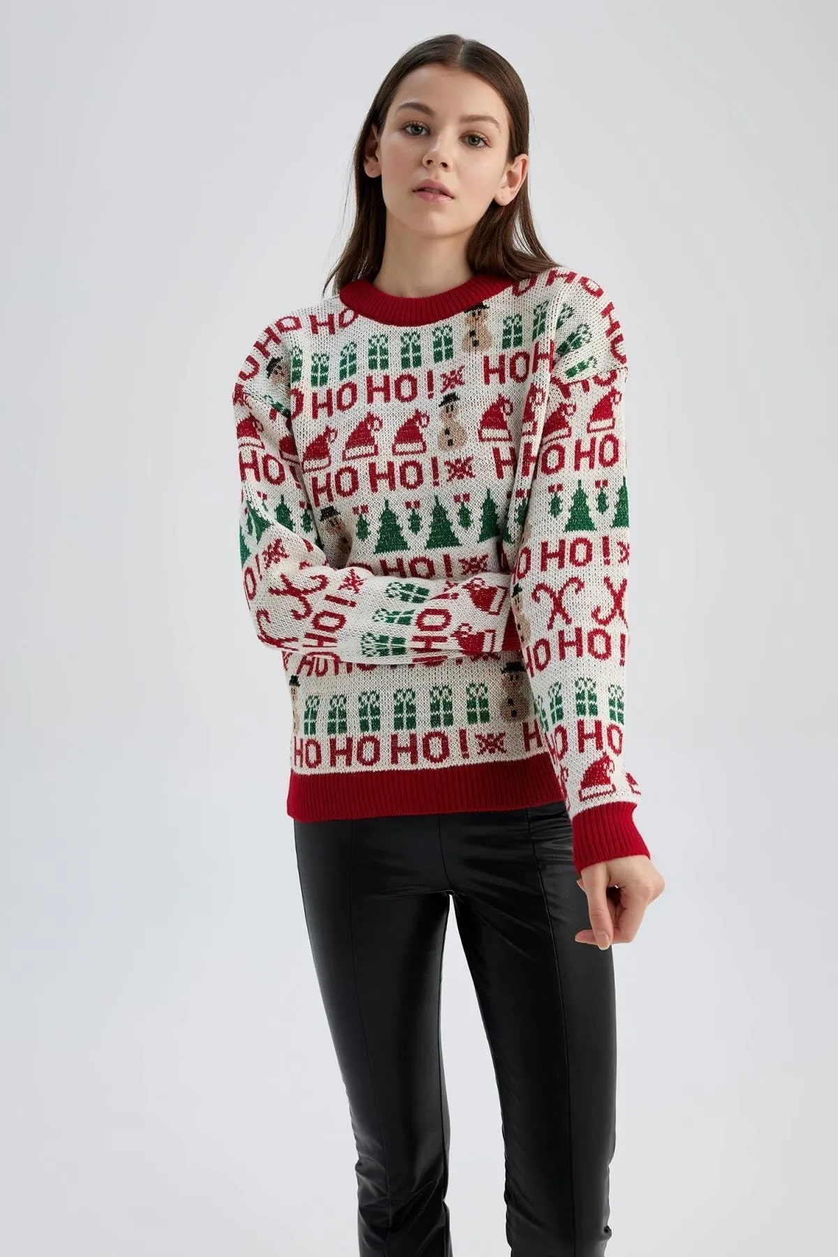 DeFacto  Oversize-Pullover mit Rundhalsausschnitt und Weihnachtsmotiv