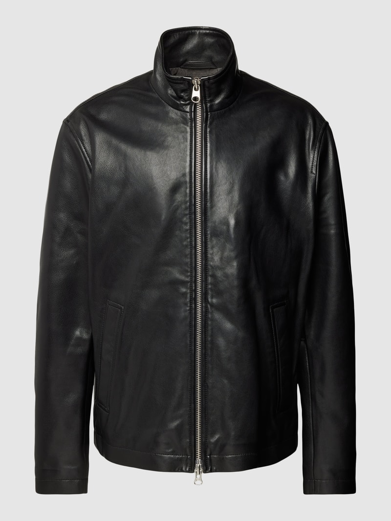 Lederjacke mit Stehkragen in schwarz