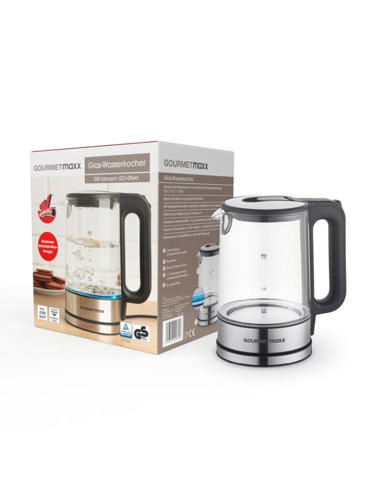 Gourmetmaxx GOURMETmaxx Glas-Wasserkocher LED 1,7l 2200W Edelstahl/schwarz kabellos günstig kaufen onesize