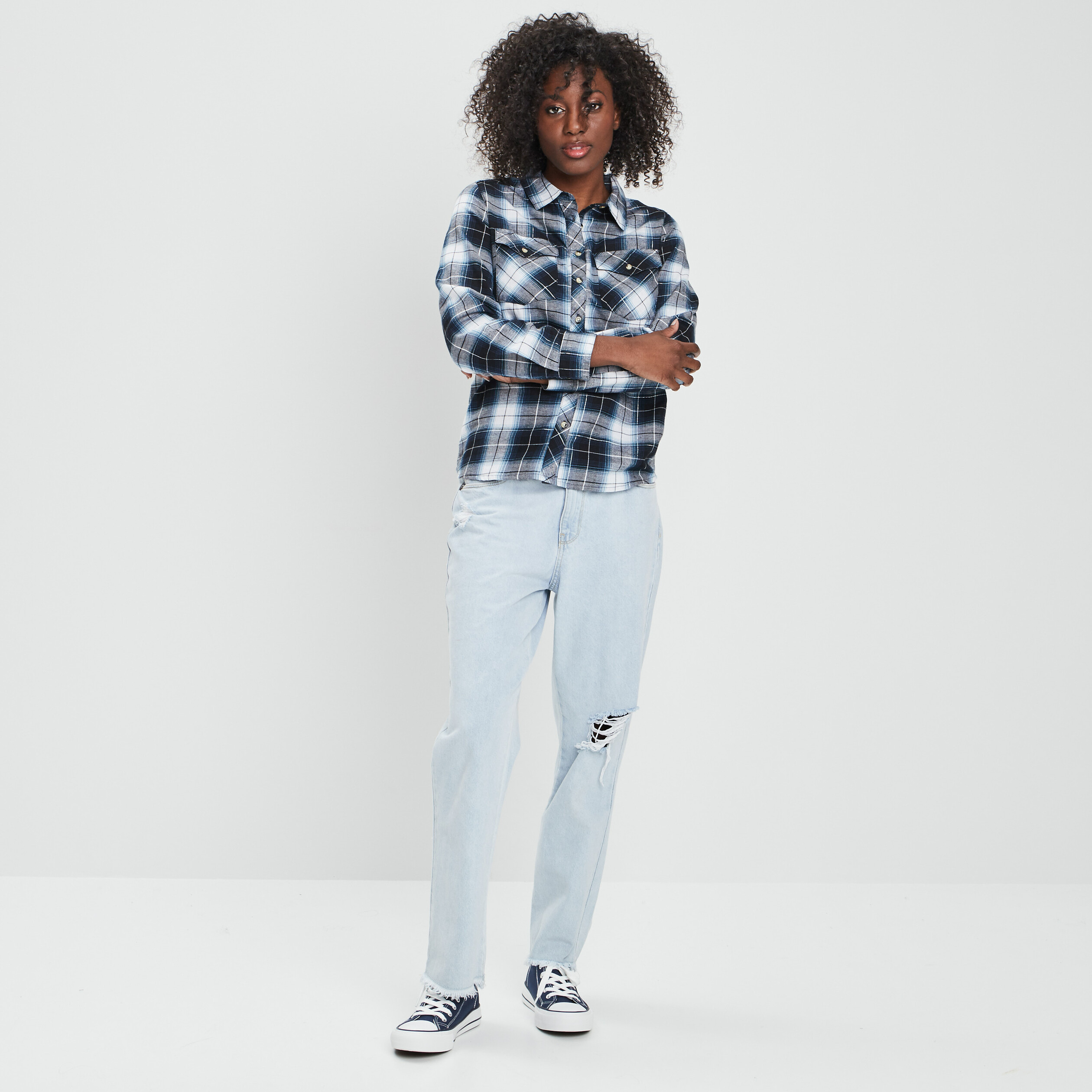 Chemise manches longues poches à rabat bleu femme | La Halle