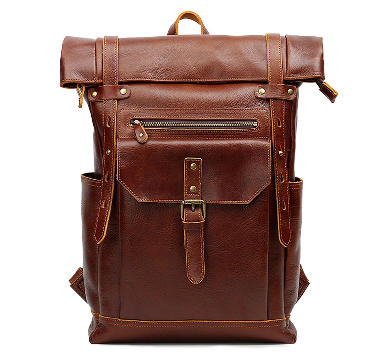 OKWISH Laptoprucksack Rucksack Schulrucksack Lederrucksack Reiserucksack Schultertasche (Vintage Echtes Leder Notebook Laptop Tasche Schule Uni Rucksack, Backpack mit Laptopfach, luxuriös, Luxus, Echtleder), für Herren Damen Jungen Teenager Freizeit