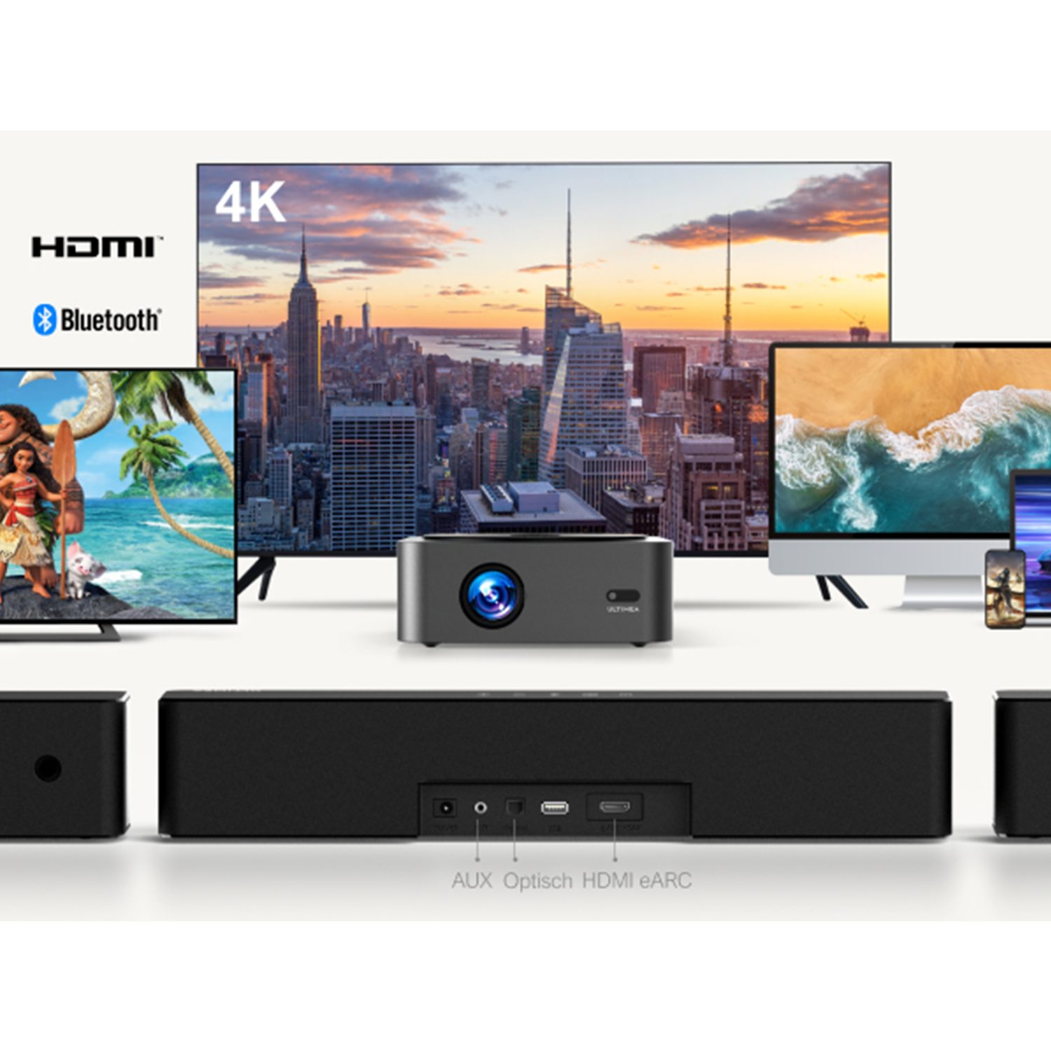 Ultimea Poseidon D60 5.1 Dolby Atmos Soundbar (3D Surround Sound TV Lautsprecher für Heimkino mit einstellbarem Bass)