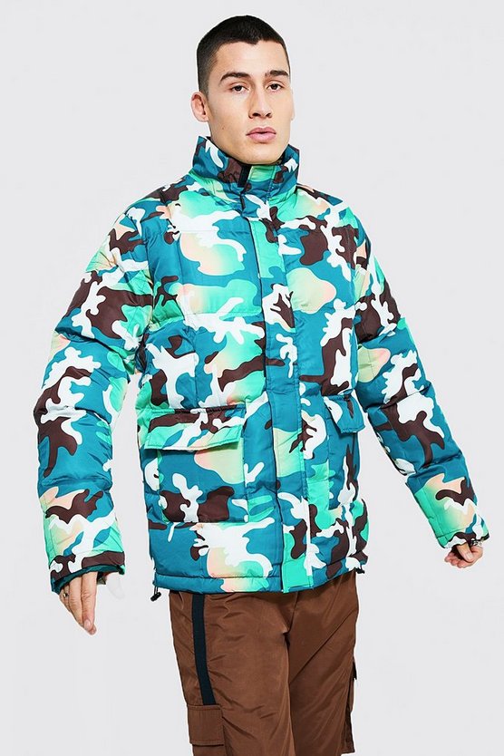 Camouflage Steppjacke mit Trichterkragen