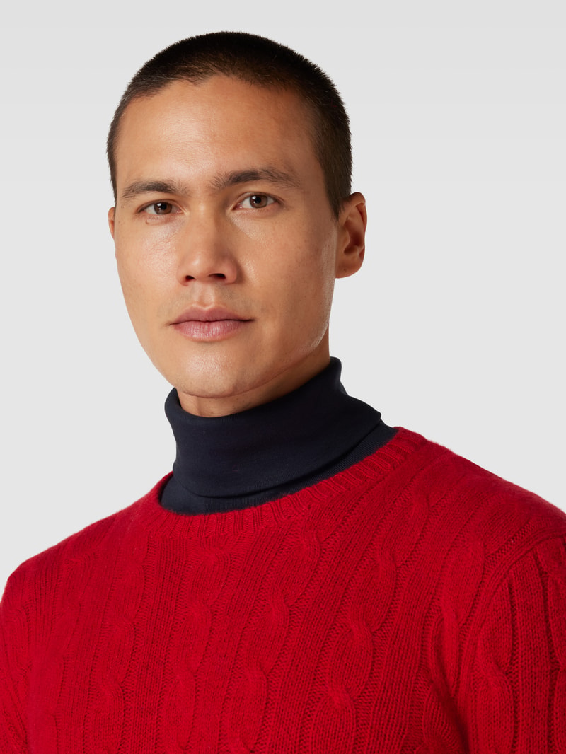 Kaschmirpullover mit Zopfmuster in rot