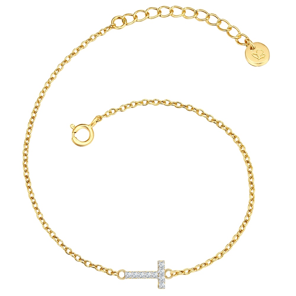 Glanzstücke München Bracelet en argent Lettre T Argent sterling Oxyde de zirconium (CZ) en Or jaune Bracelet