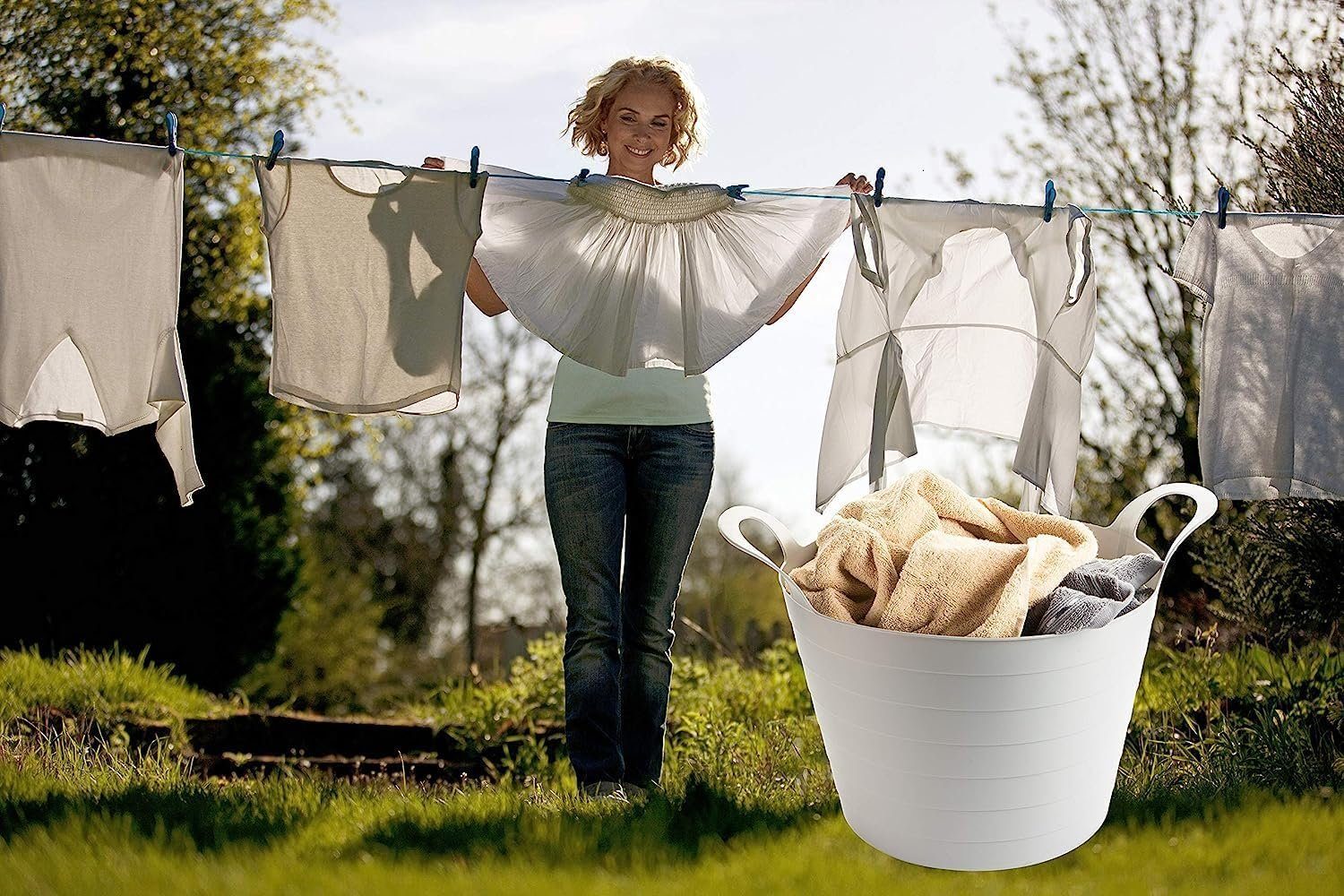 Centi Wäschekorb Wäschewanne Flexi, Wäschekorb Plastik Rund mit Griffen (Set, 3 St., H 34 cm, Ø 40 cm oben, Ø 31 cm unten 30 L), Praktisch und stilvoll wasserdicht Wäschewanne