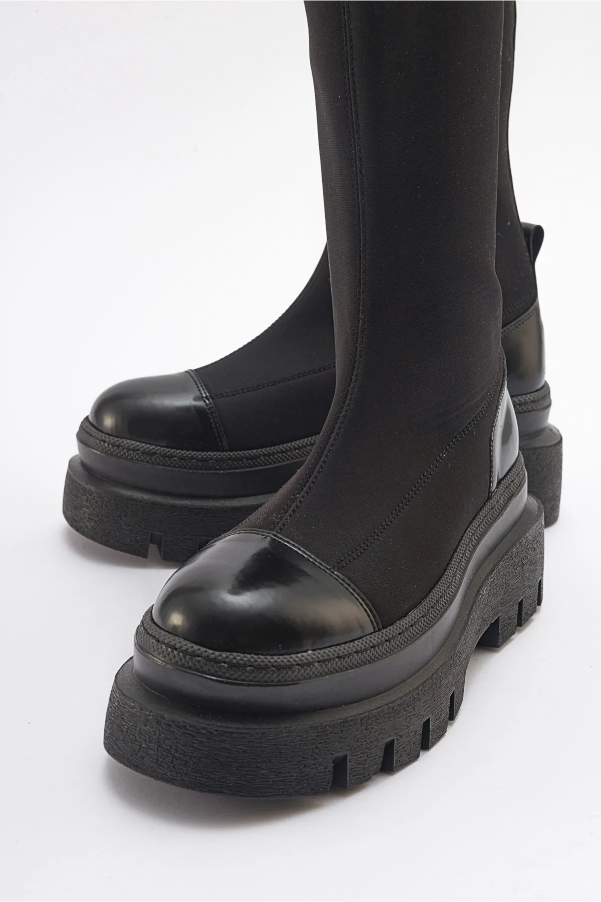 LuviShoes  CELINE Black Scuba Damenstiefel mit dicken Sohlen