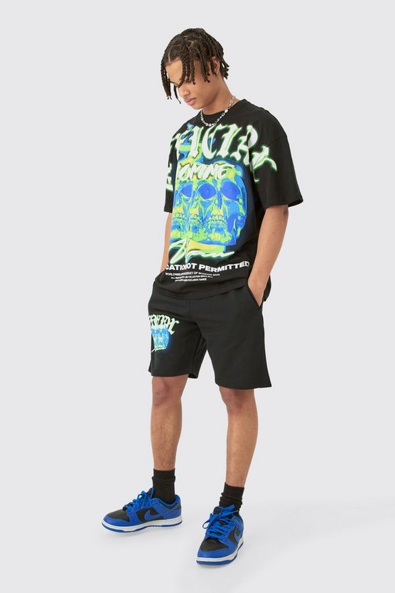 Oversize Shorts-Set mit Totenkopf-Print