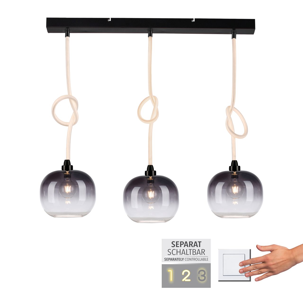 Paul Neuhaus Pendelleuchte LUMA, 3x E27/40 Watt max., 3x LED-Board/12,50Watt, Schwarz