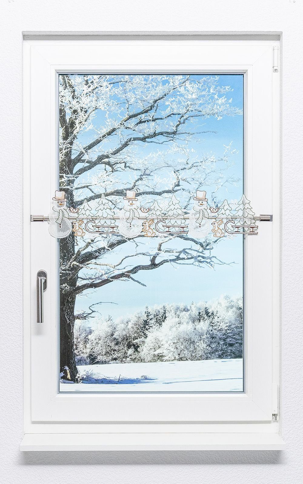 Scheibengardine Schneemannbordüre, Plauener Spitze®, (1 St), transparent, HxB 15x44cm