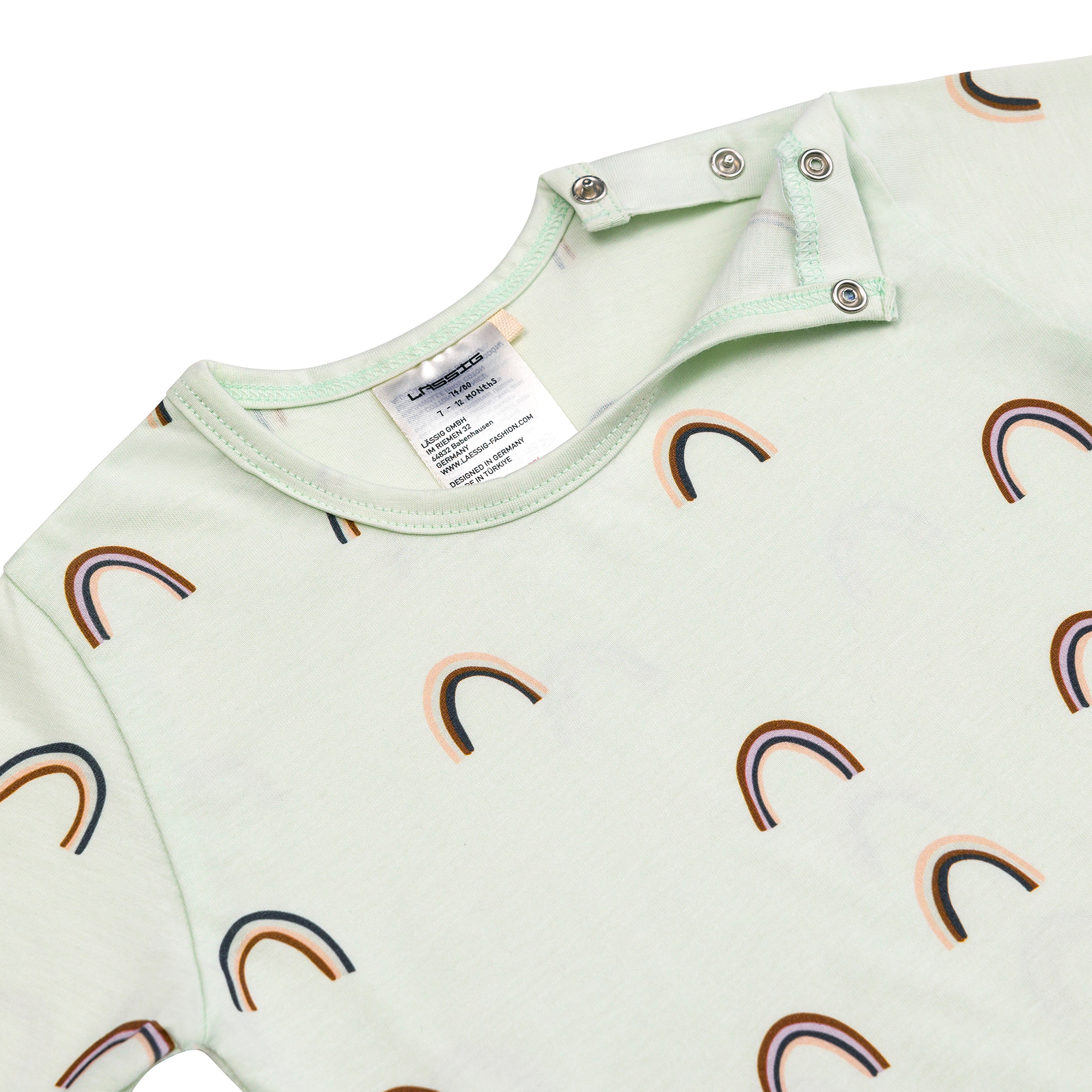Kinder Pyjama lang - Bio Baumwolle, Regenbogen Mint