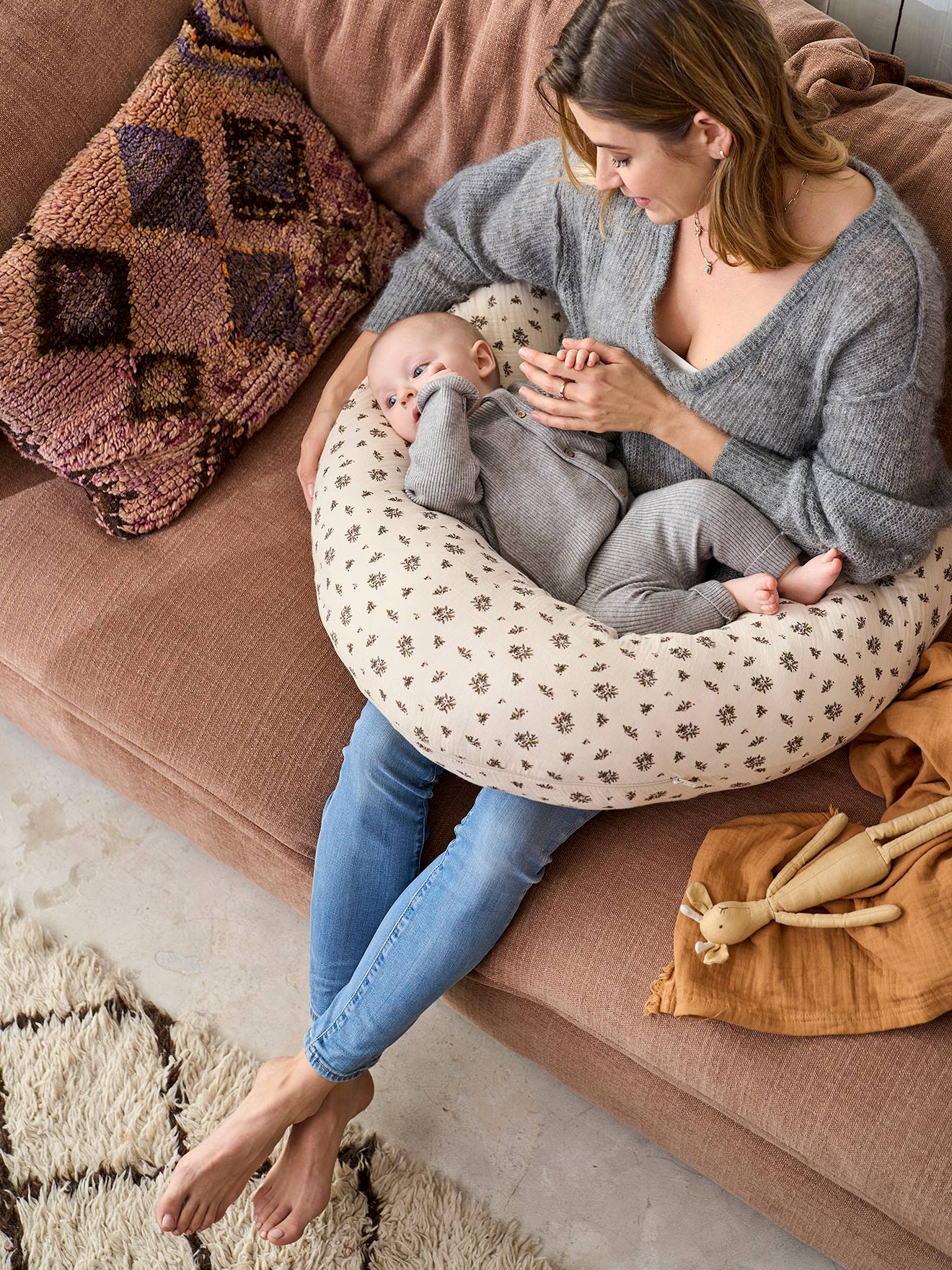 Housse pour coussin d'allaitement imprimé fleuri