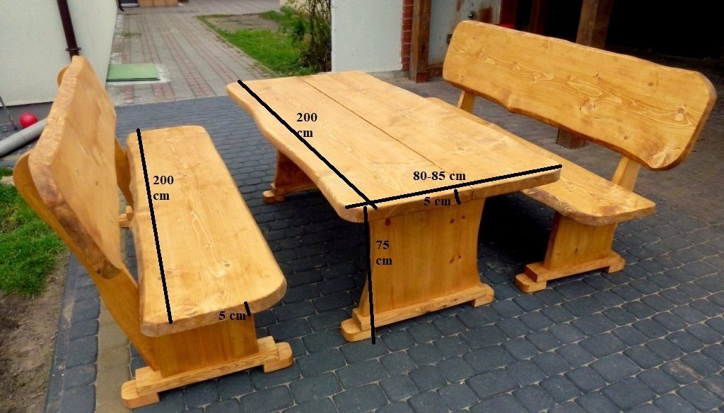 Unique Home Garten-Essgruppe Gartenmöbel,Holzsitzgruppe, Tisch+2 Bänke,Imprägnierung Farbe wählbar