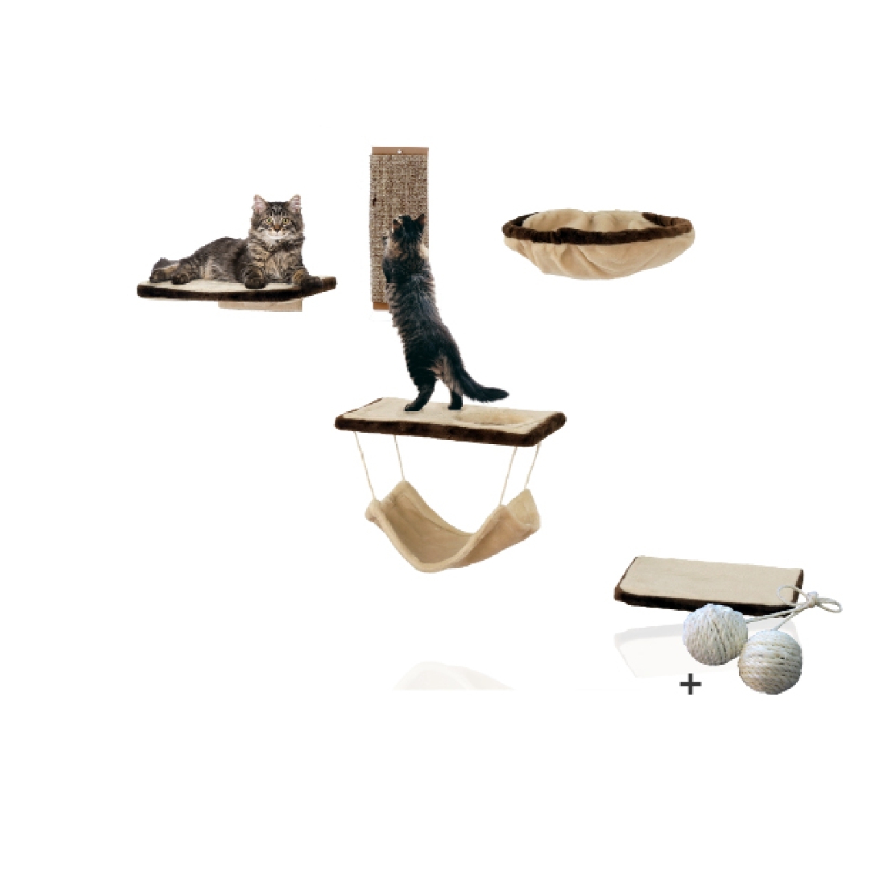 Rohrschneider Kratzbäume Rohrschneider Katzen-Kletterwand Katzenmöbel für die Wand 6-tlg in beige mit Gratis-Spielballset
