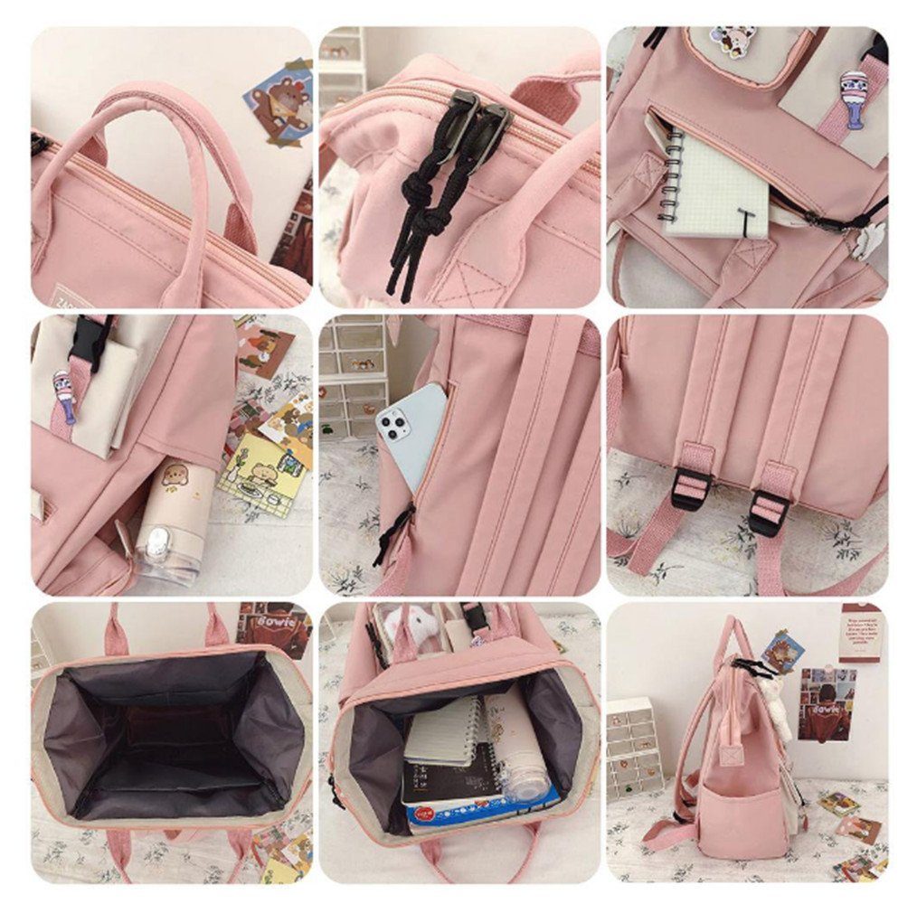 XDeer Kinderrucksack Süße Mädchenrucksack,Büchertaschen(pink) mit Plüschanhänger für Teenager, Mädchen, Schulrucksack für Studenten,wasserabweisender Reiserucksack für die Schuler (Set), mit Laptopfach,mit Plüschanhänger