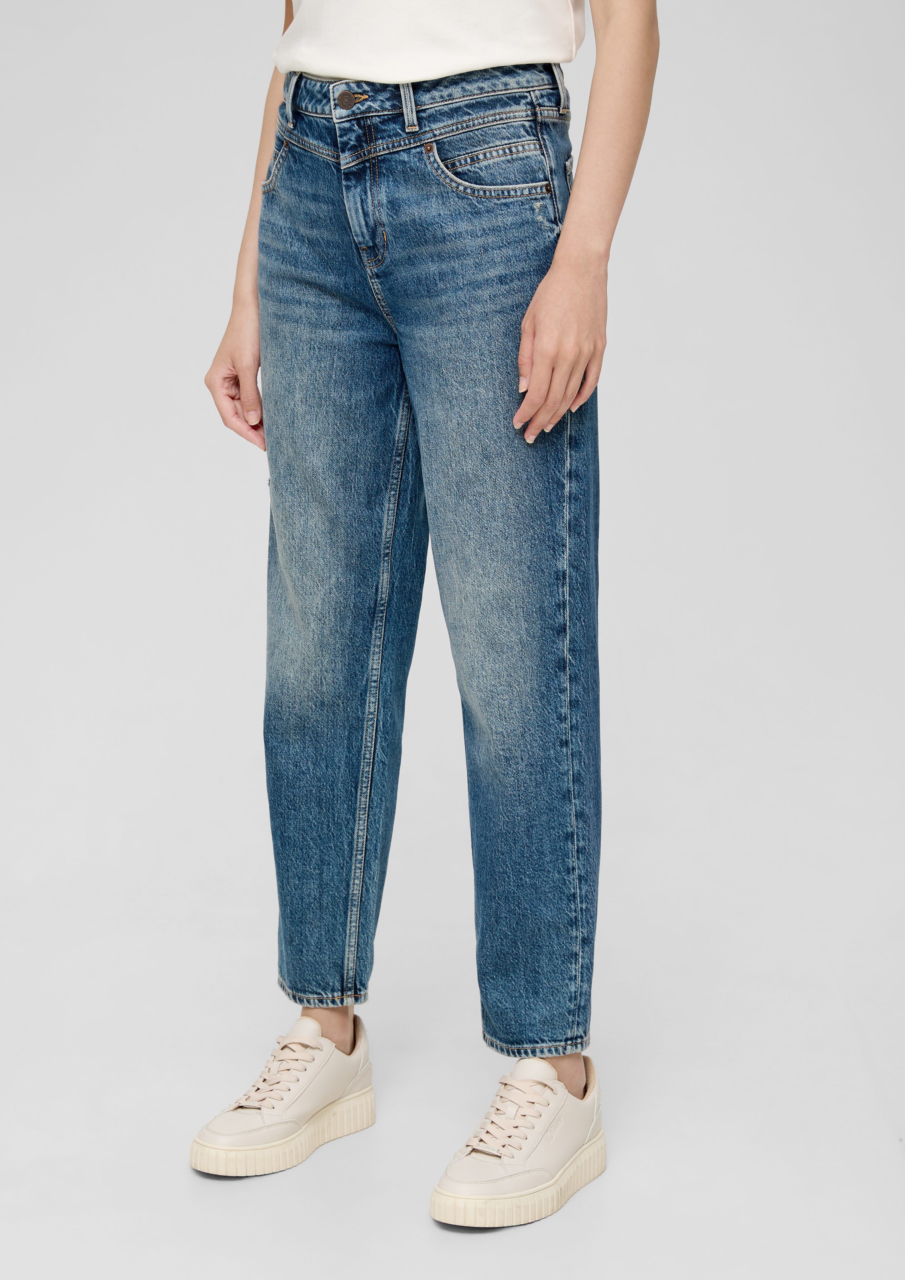 s.Oliver 7/8-Jeans Ankle-Jeans Mom / Relaxed Fit / High Rise / Tapered Leg Destroyes, Label-Patch