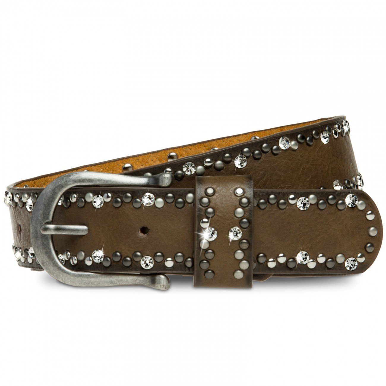 Caspar Nietengürtel GU292 Damen Gürtel mit dezentem Strass und Nieten Dekor