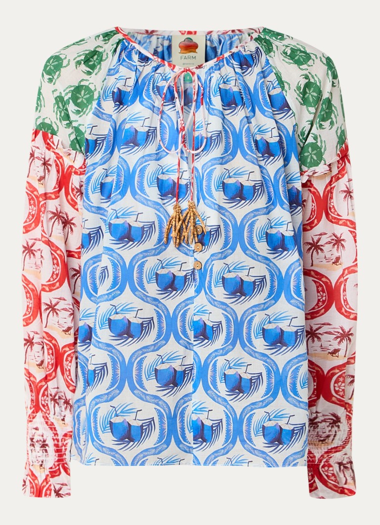 Farm Rio Summer Mix tunic with print and bead decoration
