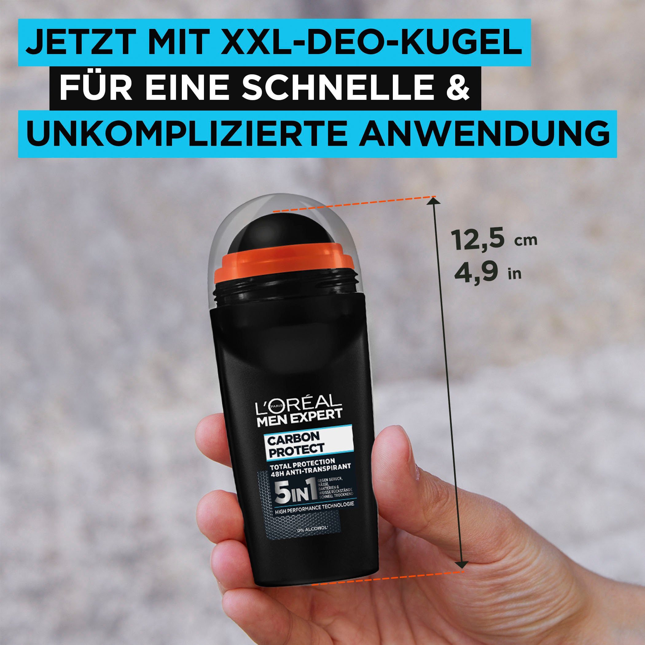 L'ORÉAL PARIS MEN EXPERT Deo-Roller Carbon Protect Anti-Transpirant, mit 48H Trockenschutz