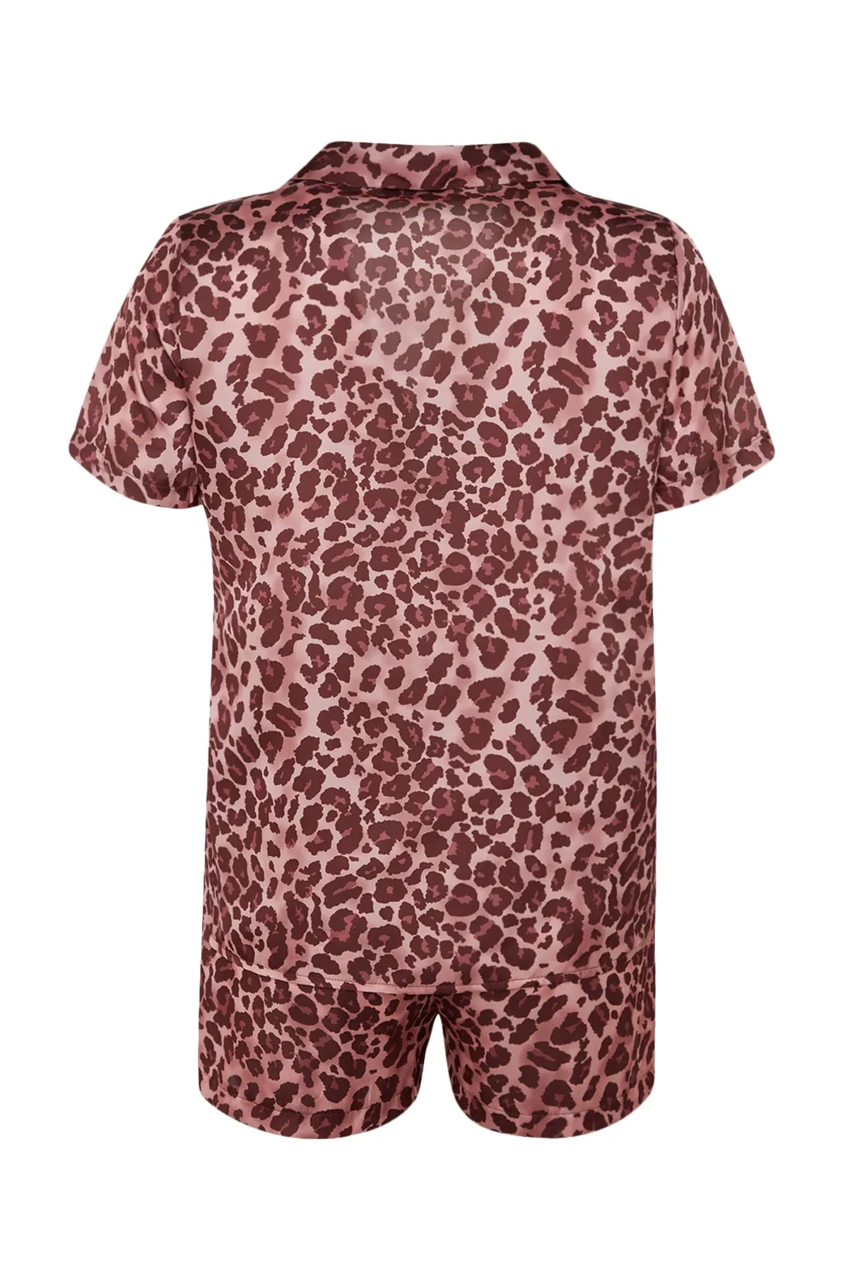Trendyol Collection  Gewebtes Pyjama-Set aus Hemd und Shorts aus Satin mit Leopardenmuster in Rosa THMSS20PT0158
