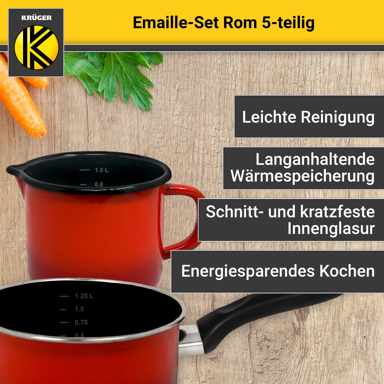 Karl Krüger Emailliertes Topf-Set ROM, 5tlg.